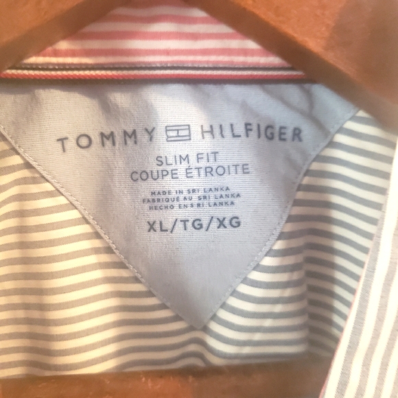 Tommy Hilfiger Slim Fit Shirt Mens Size XL Blue Striped Long Sleeve Button Front - Picture 8 of 8